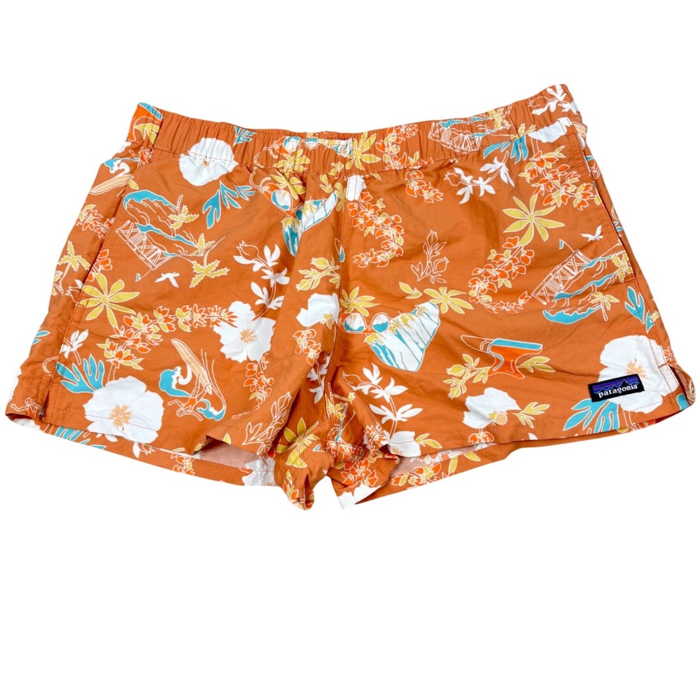 Patagonia Barely Baggies 2.5" Shorts Womens Medium Orange Floral Tropical Beachy